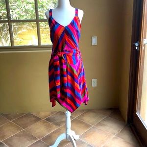 Striped summer dress with asymmetrical hemline